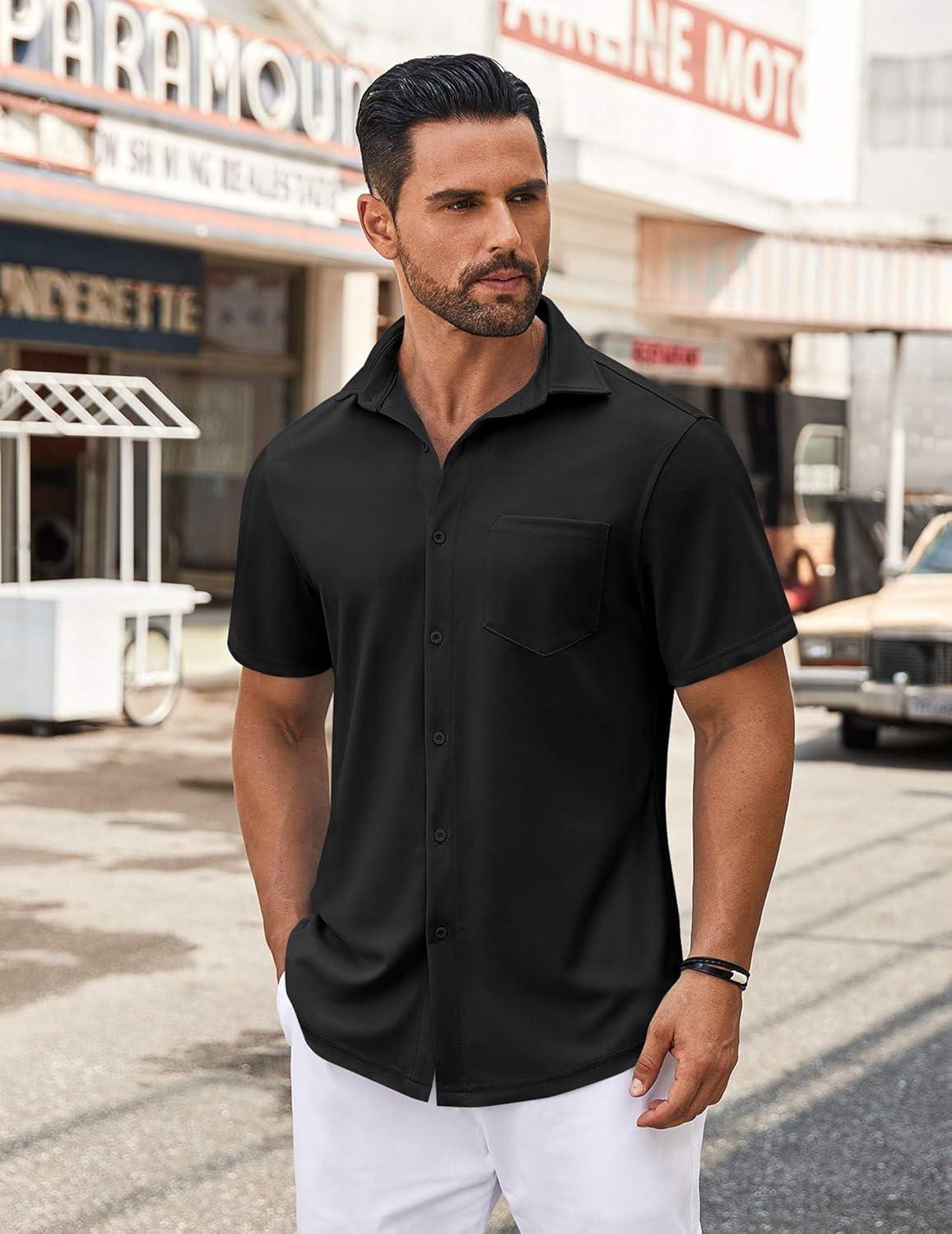 imageCOOFANDY Mens Hawaiian Shirt for Men Short Sleeve Casual Dress Shirts Black