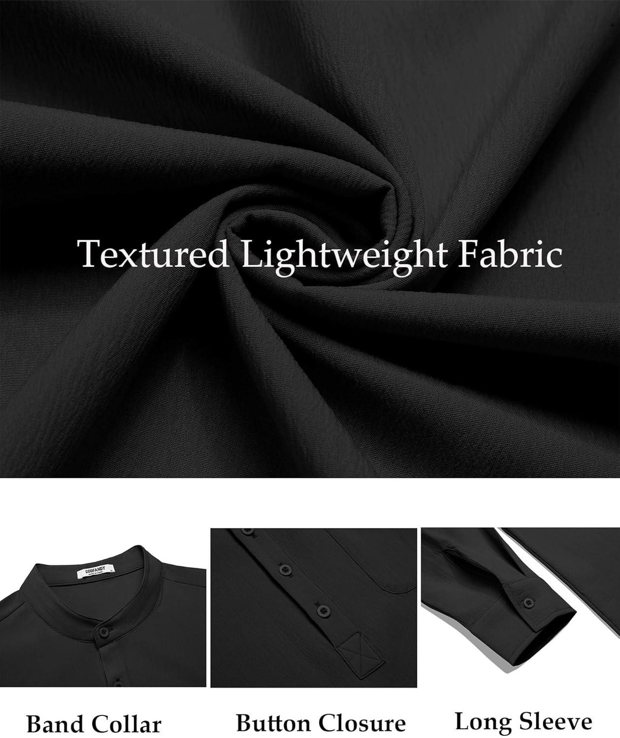 imageCOOFANDY Mens Henley Shirt Long Sleeve Lightweight Casual TShirt Summer Beach Hippie Tee ShirtBlack