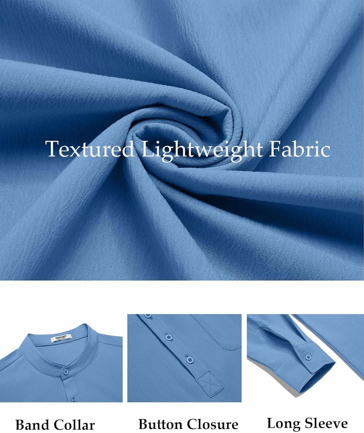 imageCOOFANDY Mens Henley Shirt Long Sleeve Lightweight Casual TShirt Summer Beach Hippie Tee ShirtBlue