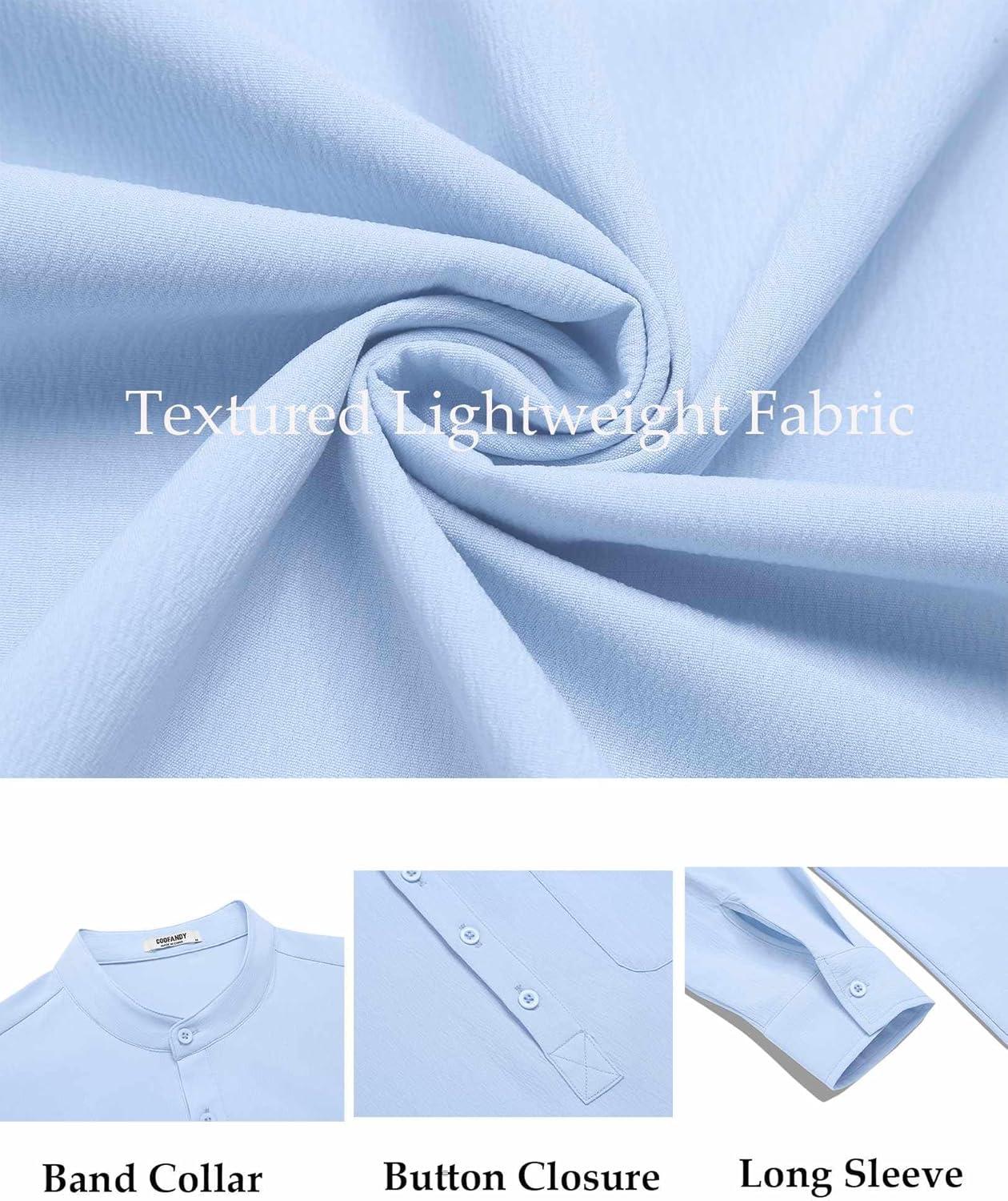 imageCOOFANDY Mens Henley Shirt Long Sleeve Lightweight Casual TShirt Summer Beach Hippie Tee ShirtLight Blue