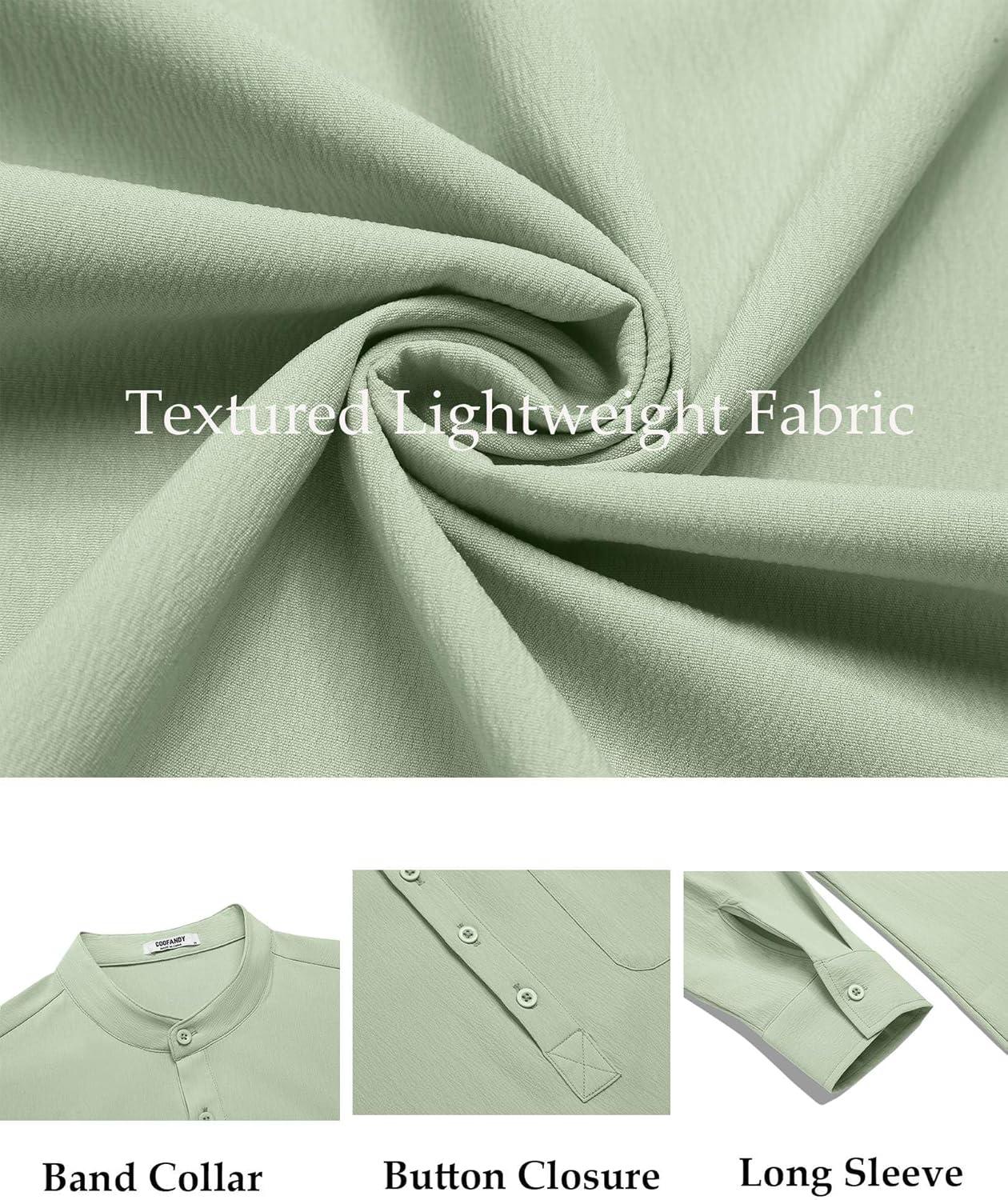 imageCOOFANDY Mens Henley Shirt Long Sleeve Lightweight Casual TShirt Summer Beach Hippie Tee ShirtLight Green