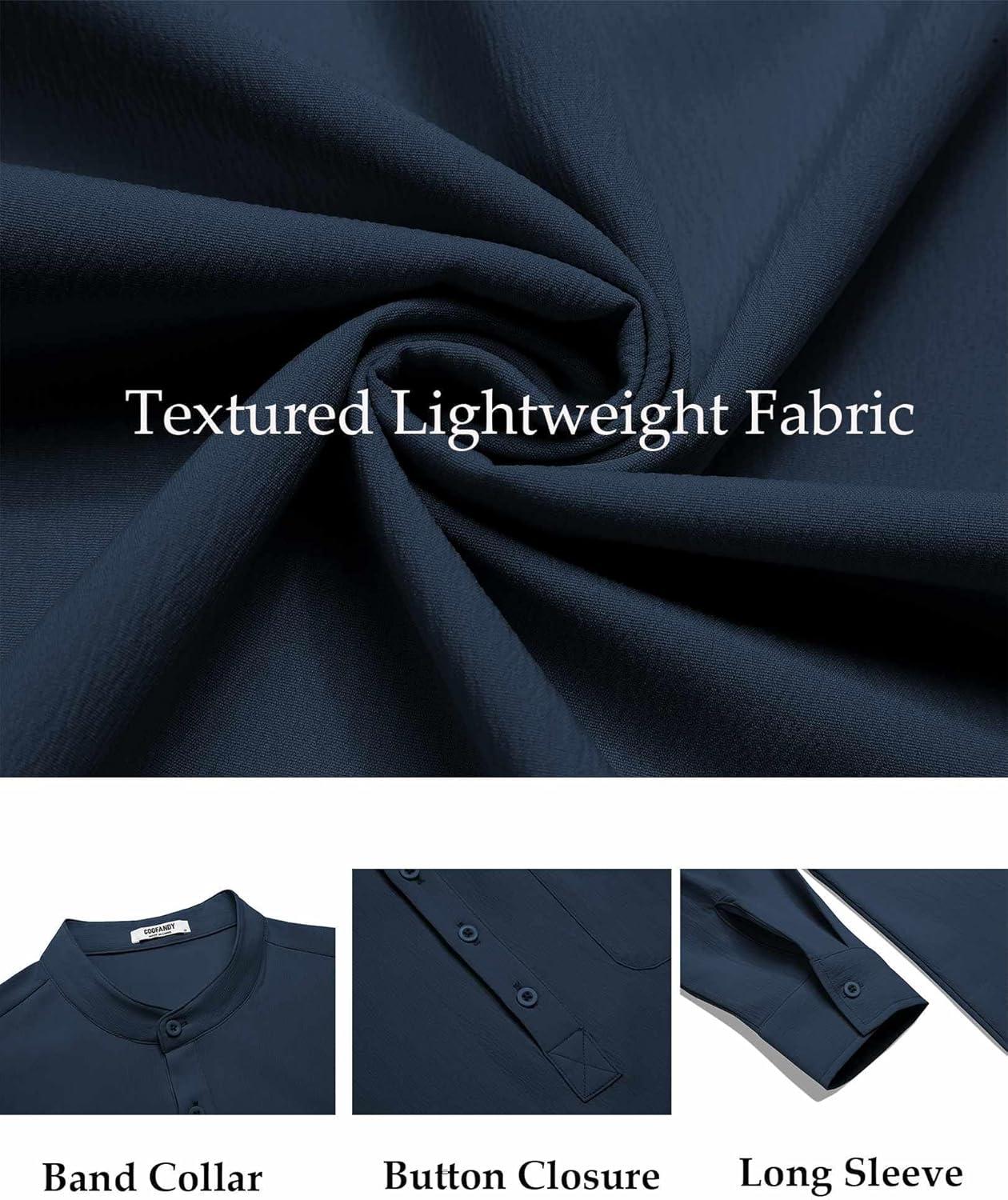 imageCOOFANDY Mens Henley Shirt Long Sleeve Lightweight Casual TShirt Summer Beach Hippie Tee ShirtNavy Blue