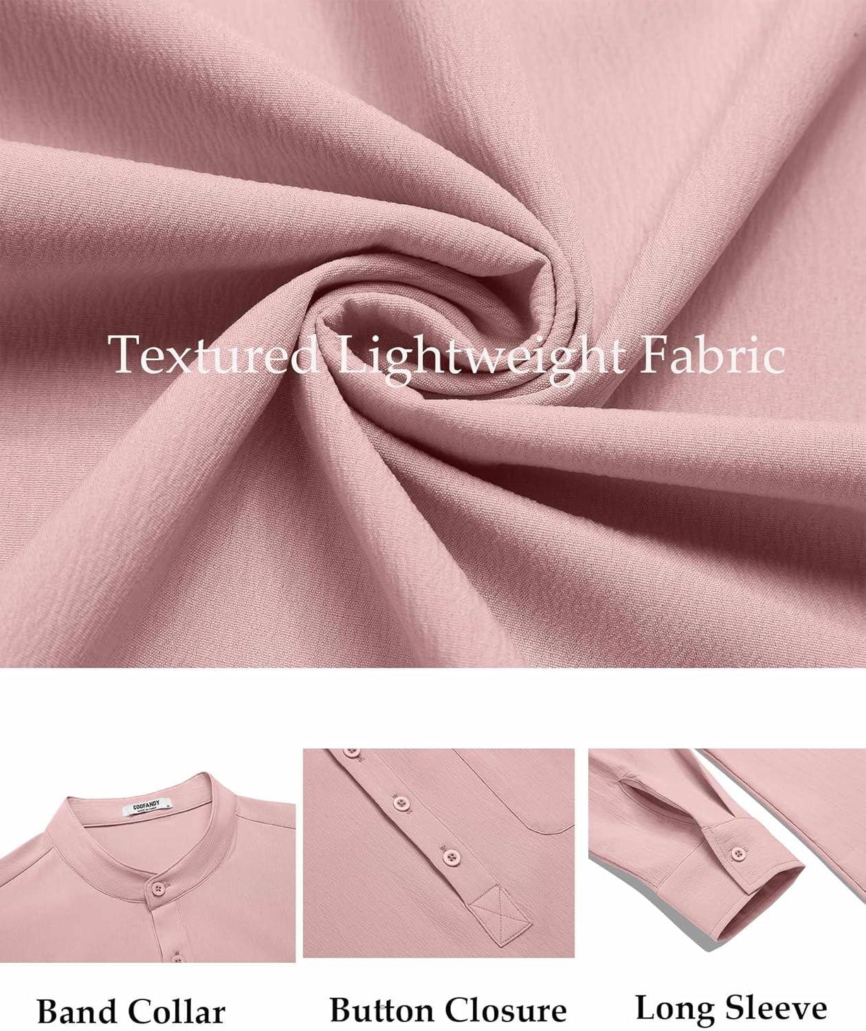 imageCOOFANDY Mens Henley Shirt Long Sleeve Lightweight Casual TShirt Summer Beach Hippie Tee ShirtPink