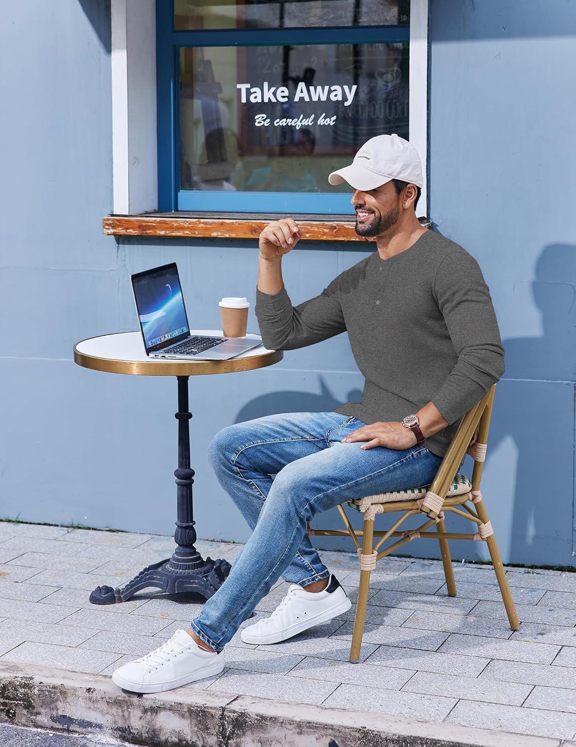 imageCOOFANDY Mens Henley Shirts Long Sleeve Lightweight Buttons TShirts Casual Basic Pullover TopDark Grey