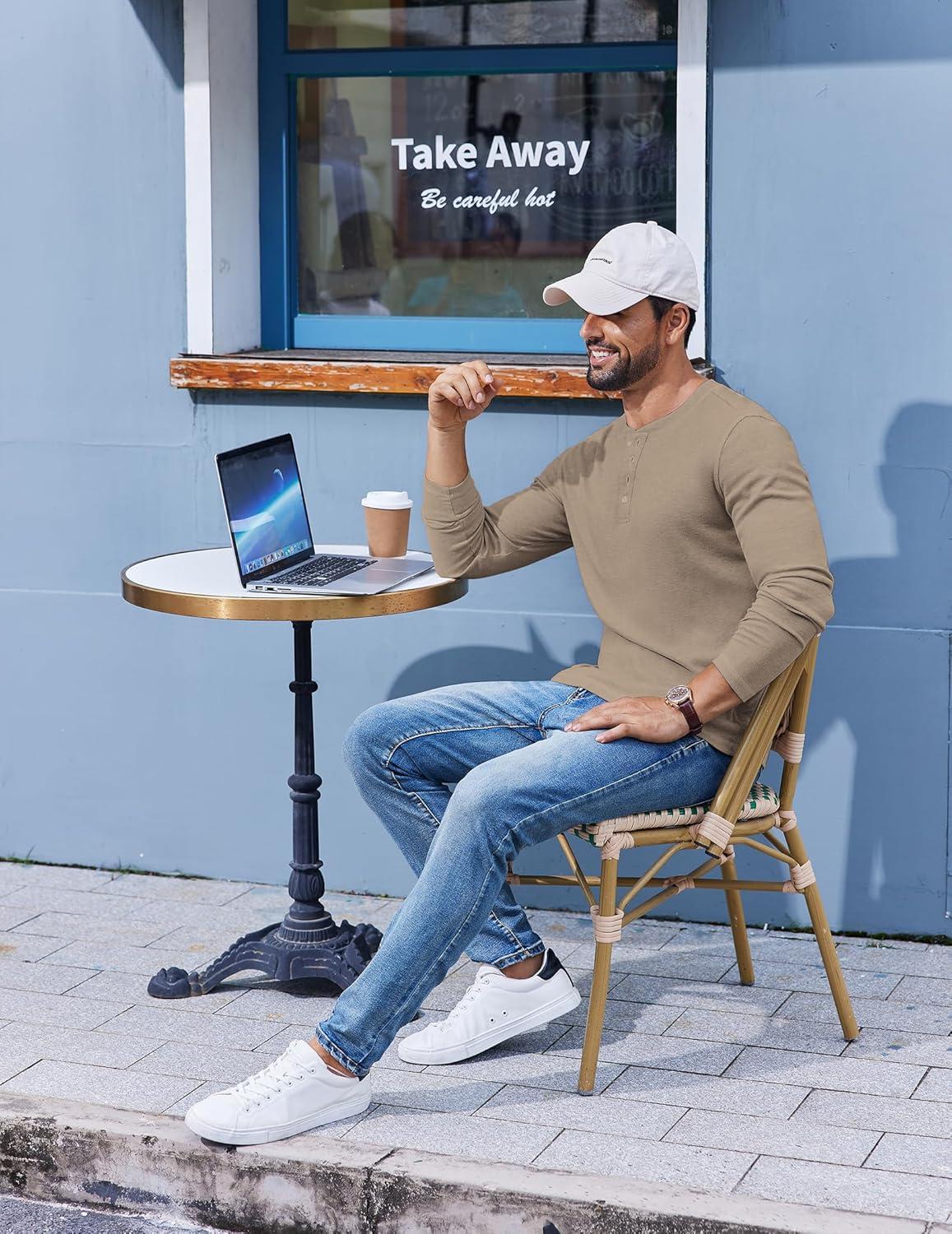 imageCOOFANDY Mens Henley Shirts Long Sleeve Lightweight Buttons TShirts Casual Basic Pullover TopKhaki