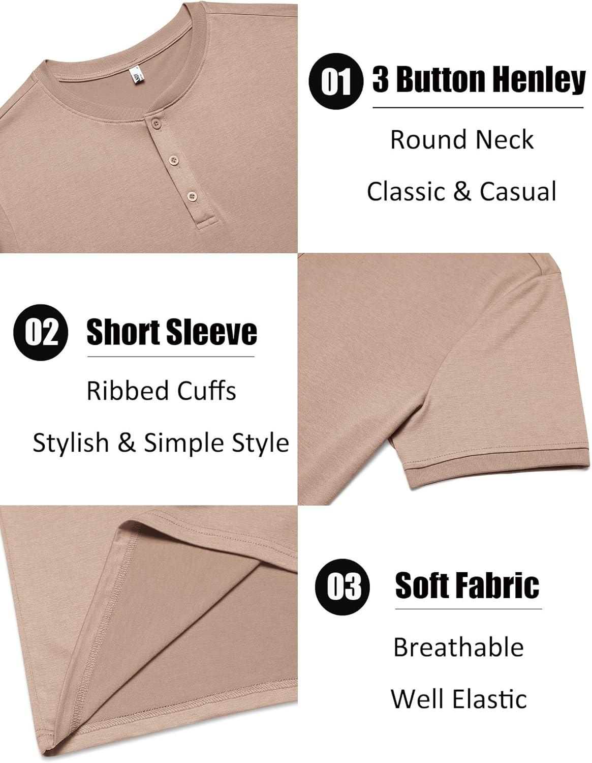 imageCOOFANDY Mens Henley Shirts Short Sleeve Casual Summer Basic Tee Solid Button TShirtsLight Khaki