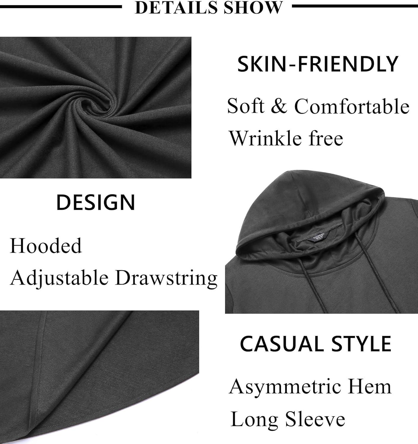imageCOOFANDY Mens Hooded Poncho Cape Cloak Casual Asymmetric Hem Hoodie SweatshirtsDark Gray