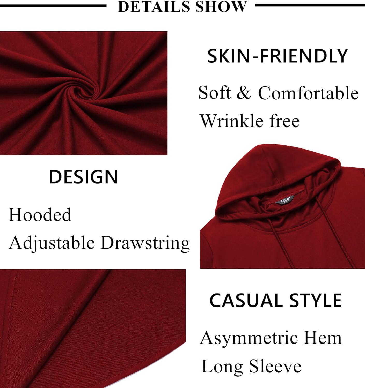 imageCOOFANDY Mens Hooded Poncho Cape Cloak Casual Asymmetric Hem Hoodie SweatshirtsWine Red