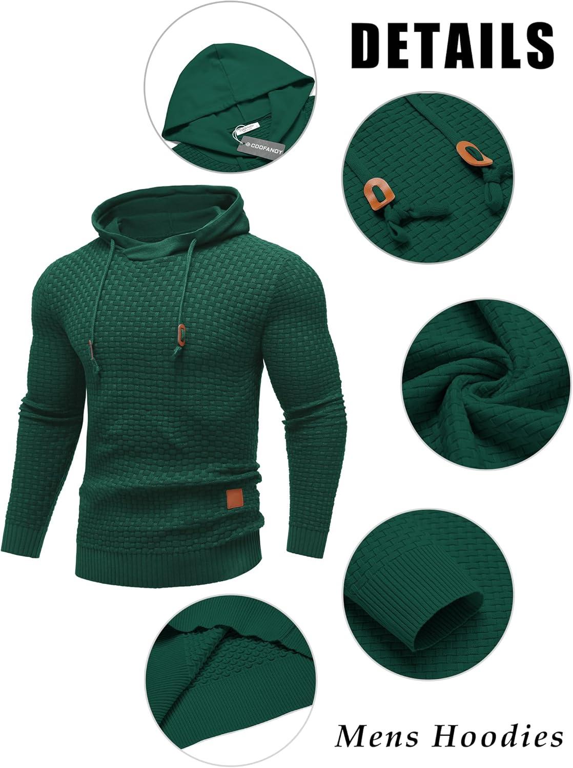 imageCOOFANDY Mens Hooded Sweatshirt Casual Long Sleeve Drawstring Waffle Knit Hoodies Slim Fit Hoodies PulloverDark Green