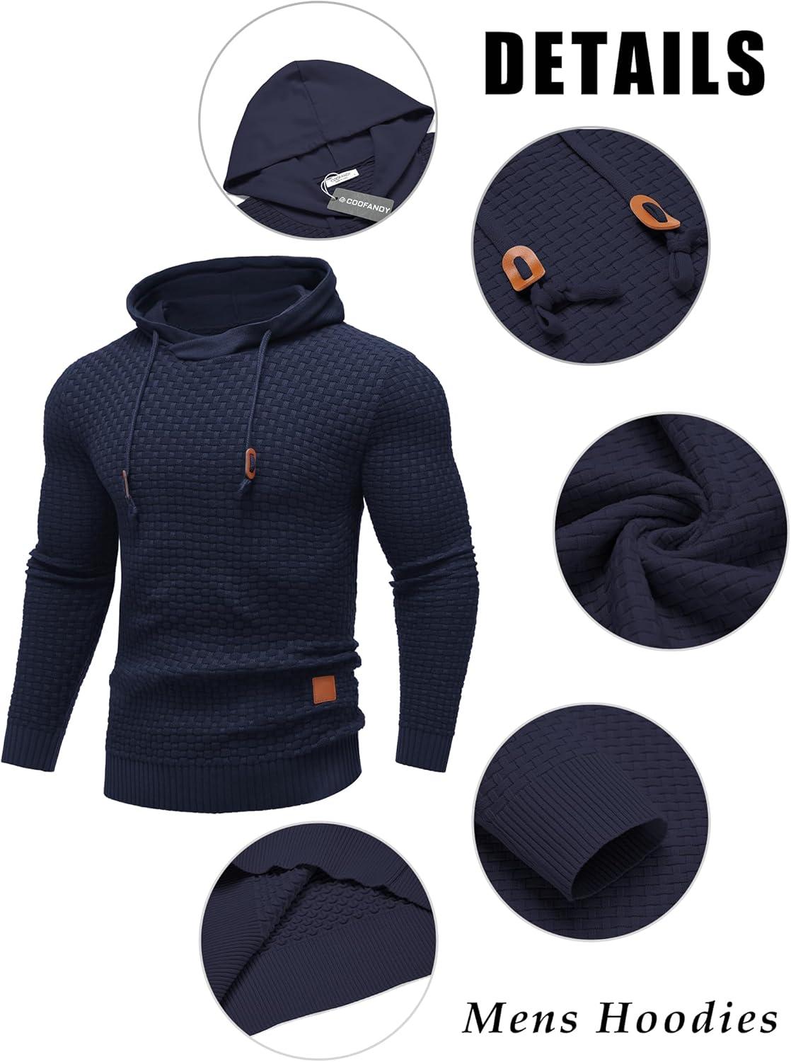 imageCOOFANDY Mens Hooded Sweatshirt Casual Long Sleeve Drawstring Waffle Knit Hoodies Slim Fit Hoodies PulloverNavy Blue