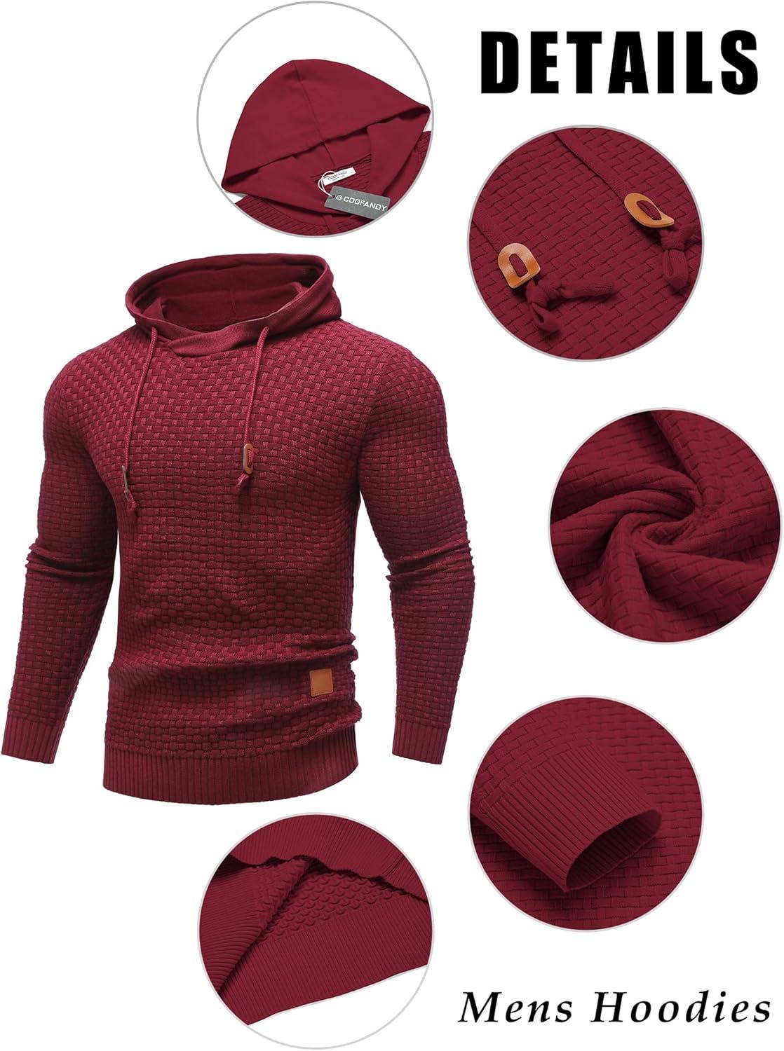imageCOOFANDY Mens Hooded Sweatshirt Casual Long Sleeve Drawstring Waffle Knit Hoodies Slim Fit Hoodies PulloverWine Red