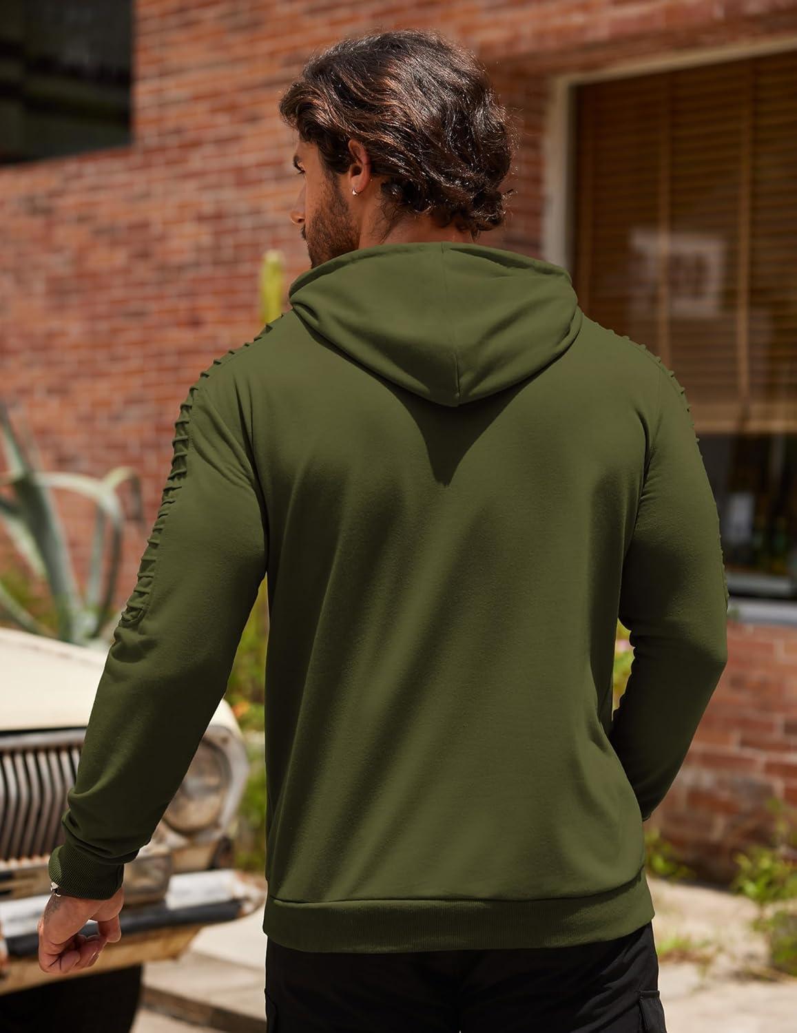 imageCOOFANDY Mens Hooded Sweatshirt Casual Long Sleeve Drawstring Waffle Knit Pullover HoodiesBarmy Green