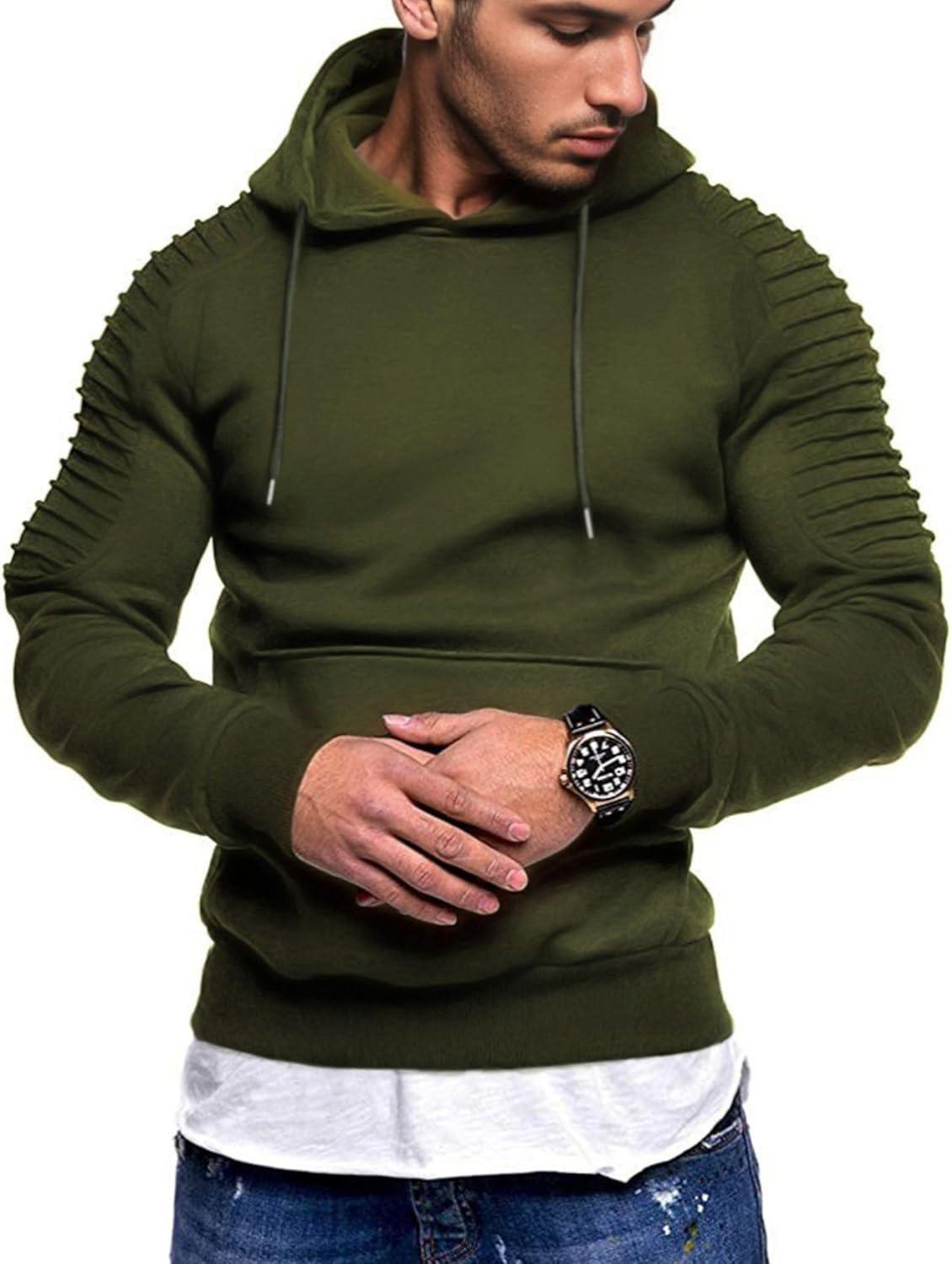 imageCOOFANDY Mens Hooded Sweatshirt Casual Long Sleeve Drawstring Waffle Knit Pullover HoodiesBarmy Green