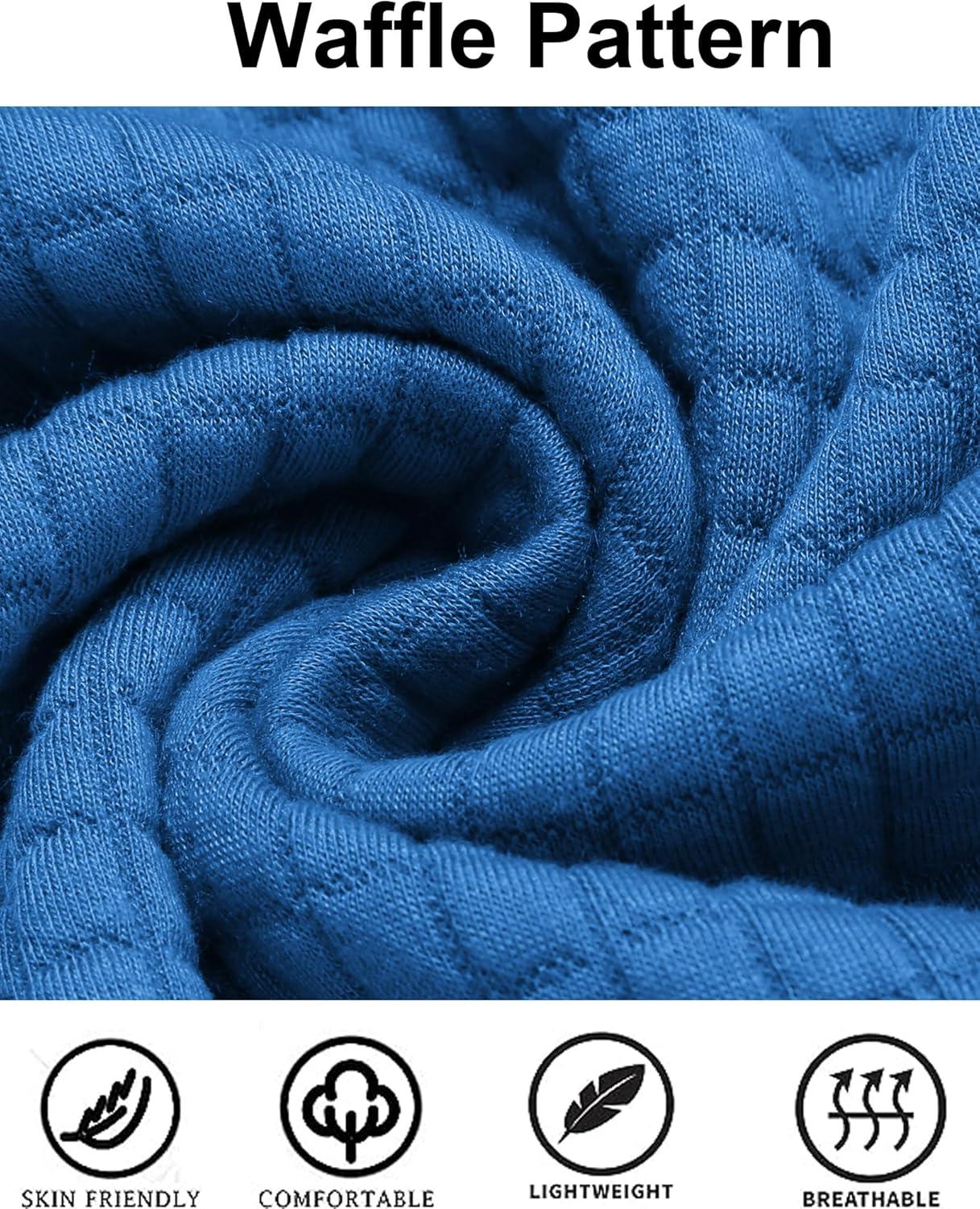 imageCOOFANDY Mens Hooded Sweatshirt Casual Long Sleeve Drawstring Waffle Knit Pullover HoodiesBlue