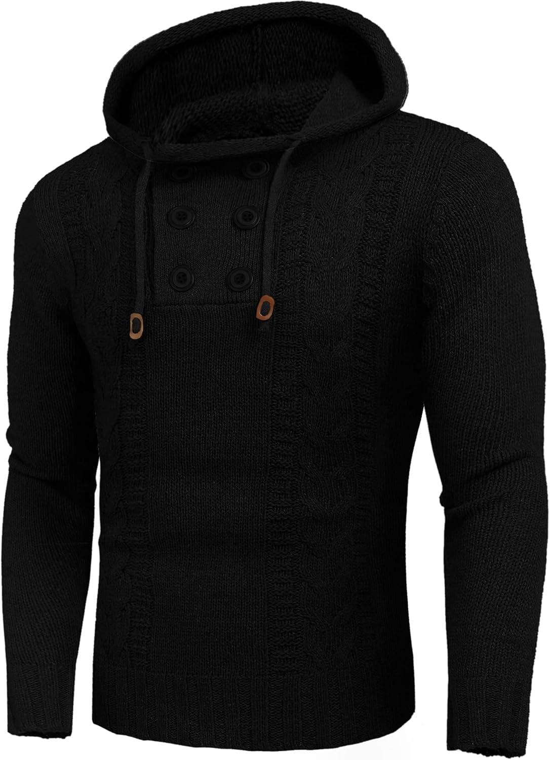 imageCOOFANDY Mens Hooded Sweatshirt Casual Long Sleeve Drawstring Waffle Knit Pullover HoodiesPure Black