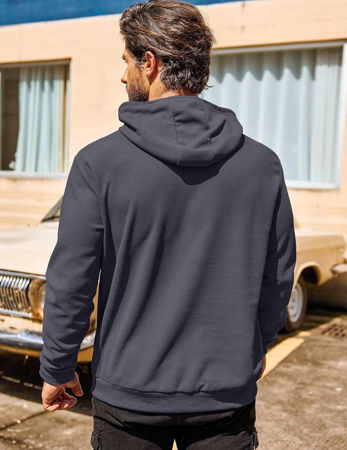 imageCOOFANDY Mens Hooded Sweatshirts Long Sleeve Casual Pullover Hoodie Waffle Knit Sweatshirt with PocketDark Grey