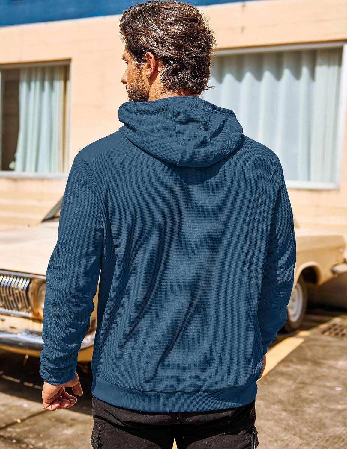 imageCOOFANDY Mens Hoodie Long Sleeve Casual Pullover Hooded Sweatshirt Fashion Drawstring Hoodies with PocketDenim Blue