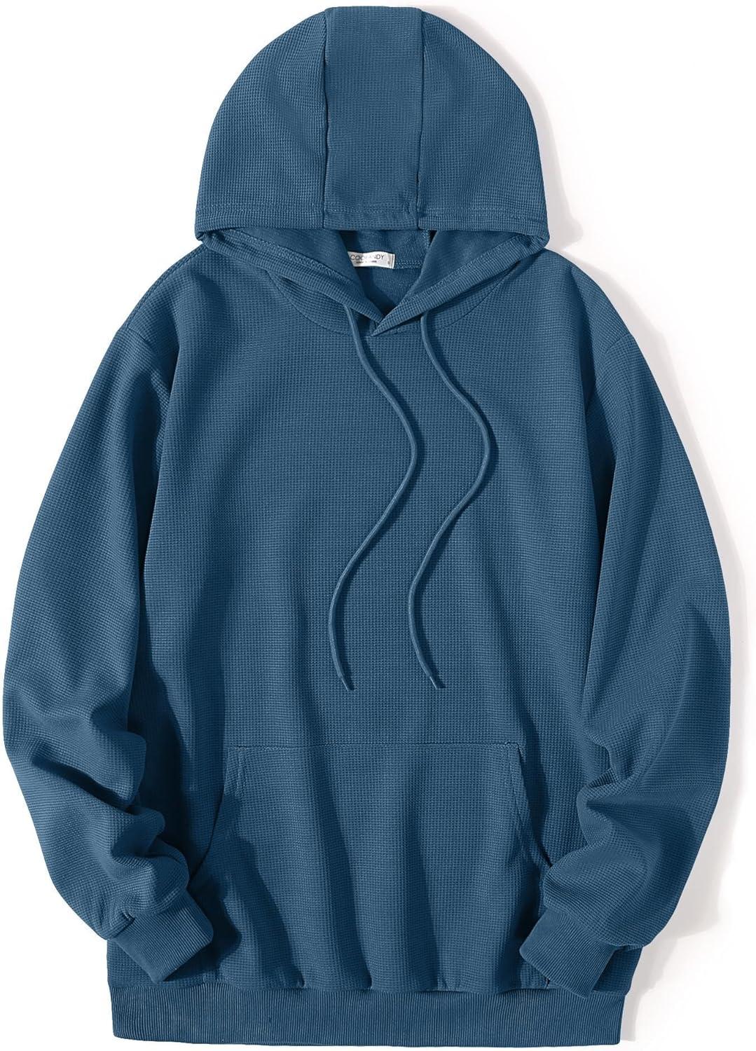 imageCOOFANDY Mens Hoodie Long Sleeve Casual Pullover Hooded Sweatshirt Fashion Drawstring Hoodies with PocketDenim Blue