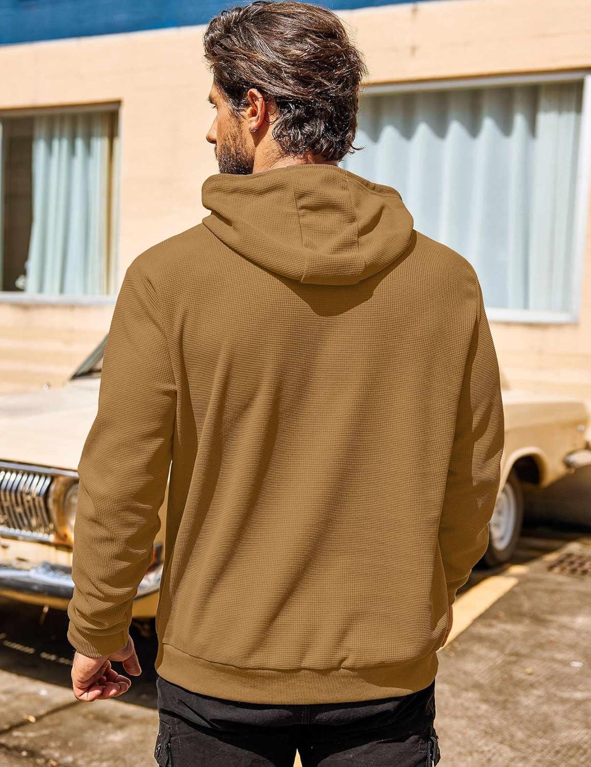 imageCOOFANDY Mens Hoodie Long Sleeve Casual Pullover Hooded Sweatshirt Fashion Drawstring Hoodies with PocketLight Brown