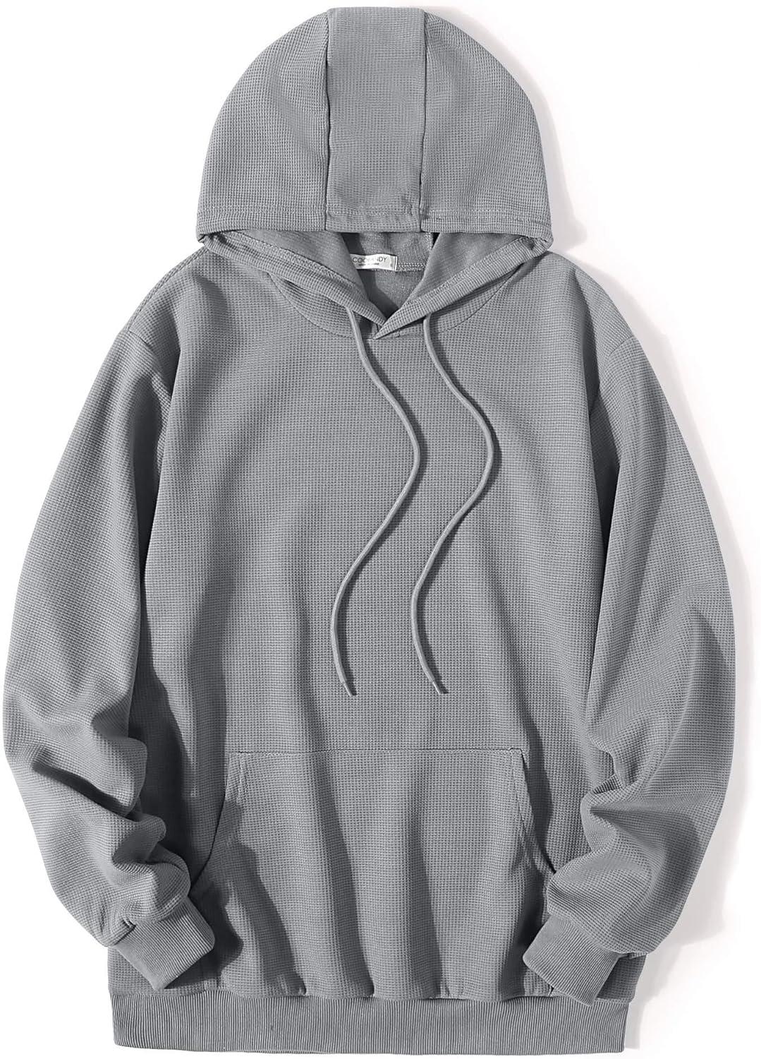 imageCOOFANDY Mens Hoodie Long Sleeve Casual Pullover Hooded Sweatshirt Fashion Drawstring Hoodies with PocketLight Grey