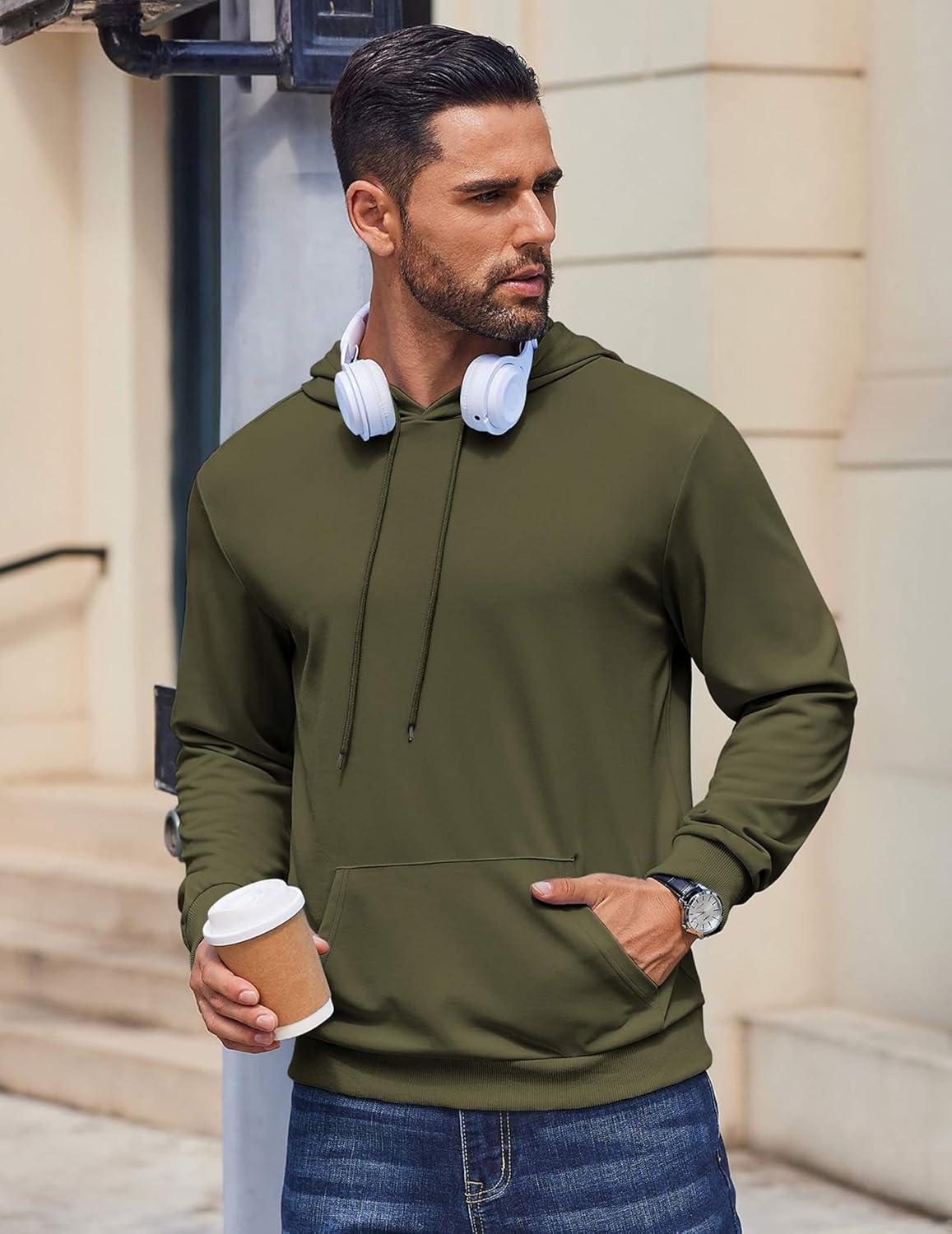 imageCOOFANDY Mens Hoodie Long Sleeve Hooded Pullover Casual Fashion Sweatshirts Drawstring Gym Hooded with Kanga PocketArmy Green