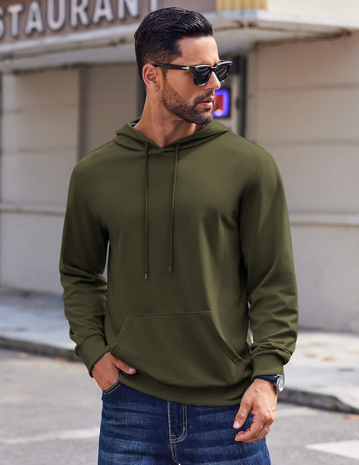 imageCOOFANDY Mens Hoodie Long Sleeve Hooded Pullover Casual Fashion Sweatshirts Drawstring Gym Hooded with Kanga PocketArmy Green