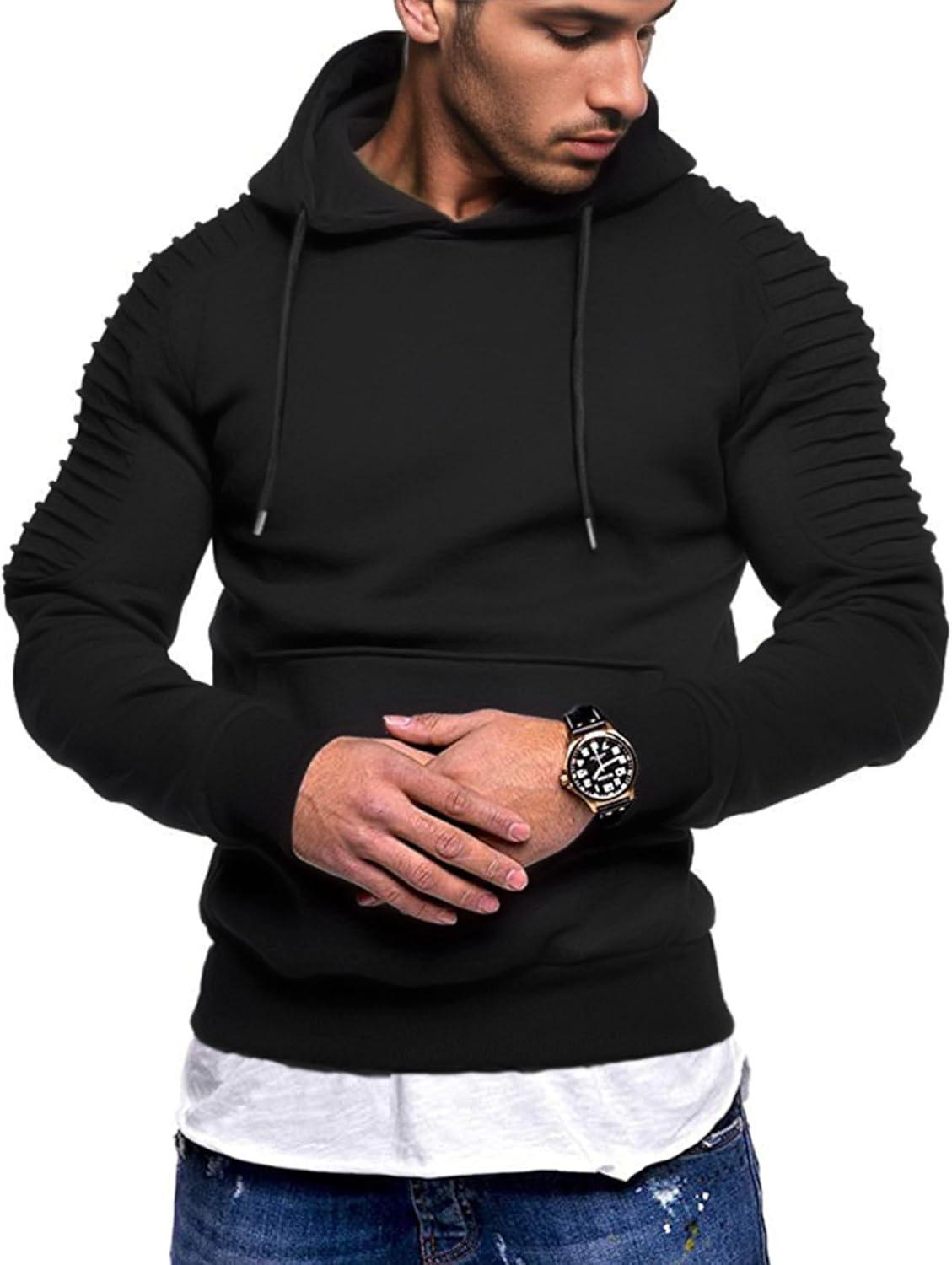 imageCOOFANDY Mens Hoodie Sweatshirts Casual Drawstring Hoodies Fashion Hooded Collar Athletic Pullover with PocketBlack