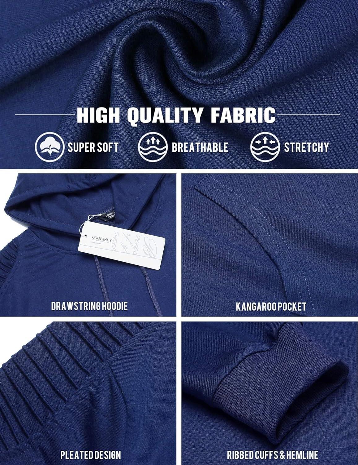 imageCOOFANDY Mens Hoodie Sweatshirts Casual Drawstring Hoodies Fashion Hooded Collar Athletic Pullover with PocketBlue