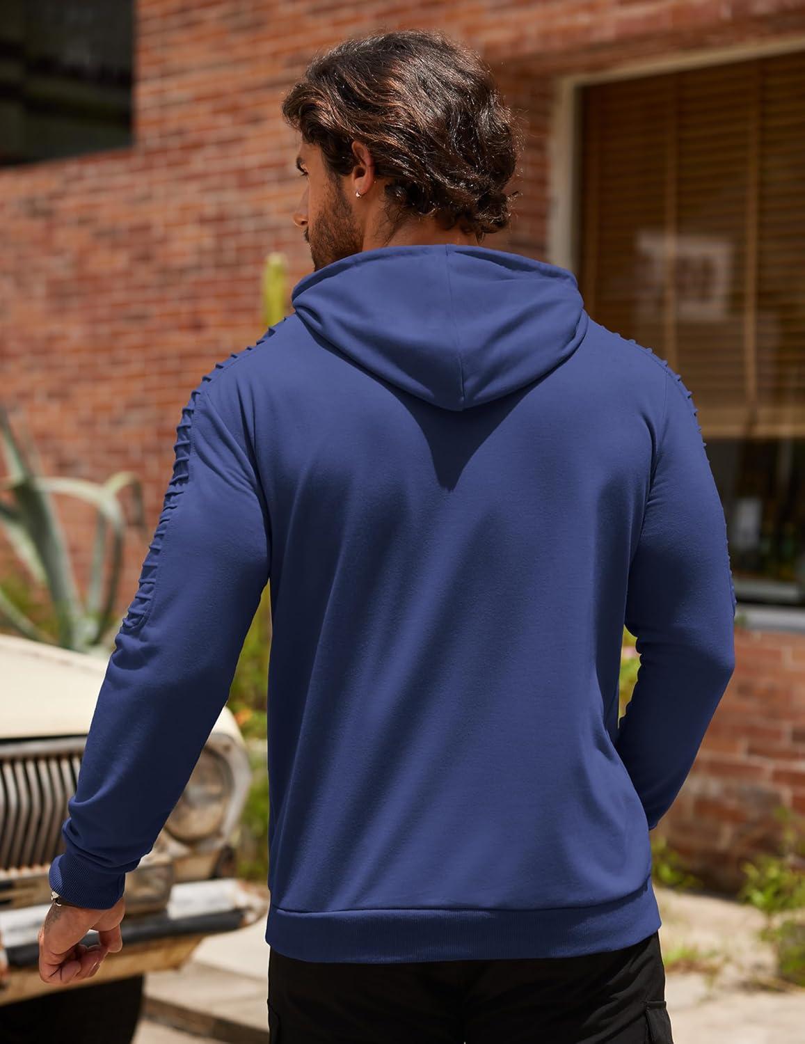 imageCOOFANDY Mens Hoodie Sweatshirts Casual Drawstring Hoodies Fashion Hooded Collar Athletic Pullover with PocketBlue