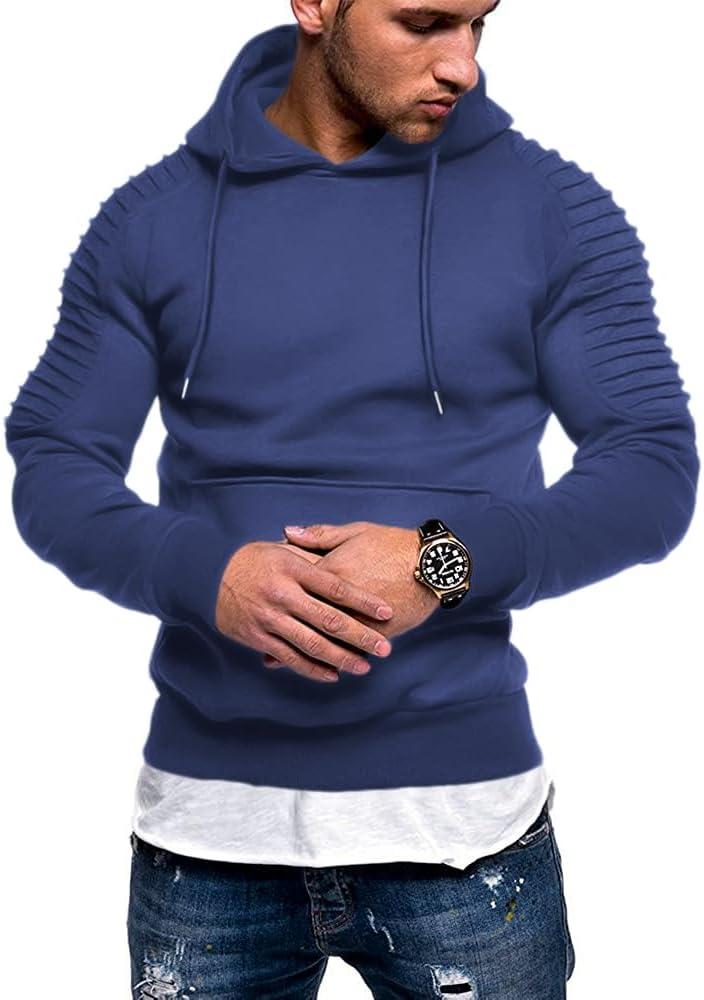imageCOOFANDY Mens Hoodie Sweatshirts Casual Drawstring Hoodies Fashion Hooded Collar Athletic Pullover with PocketBlue