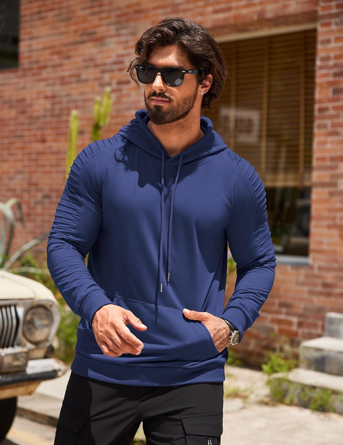 imageCOOFANDY Mens Hoodie Sweatshirts Casual Drawstring Hoodies Fashion Hooded Collar Athletic Pullover with PocketBlue