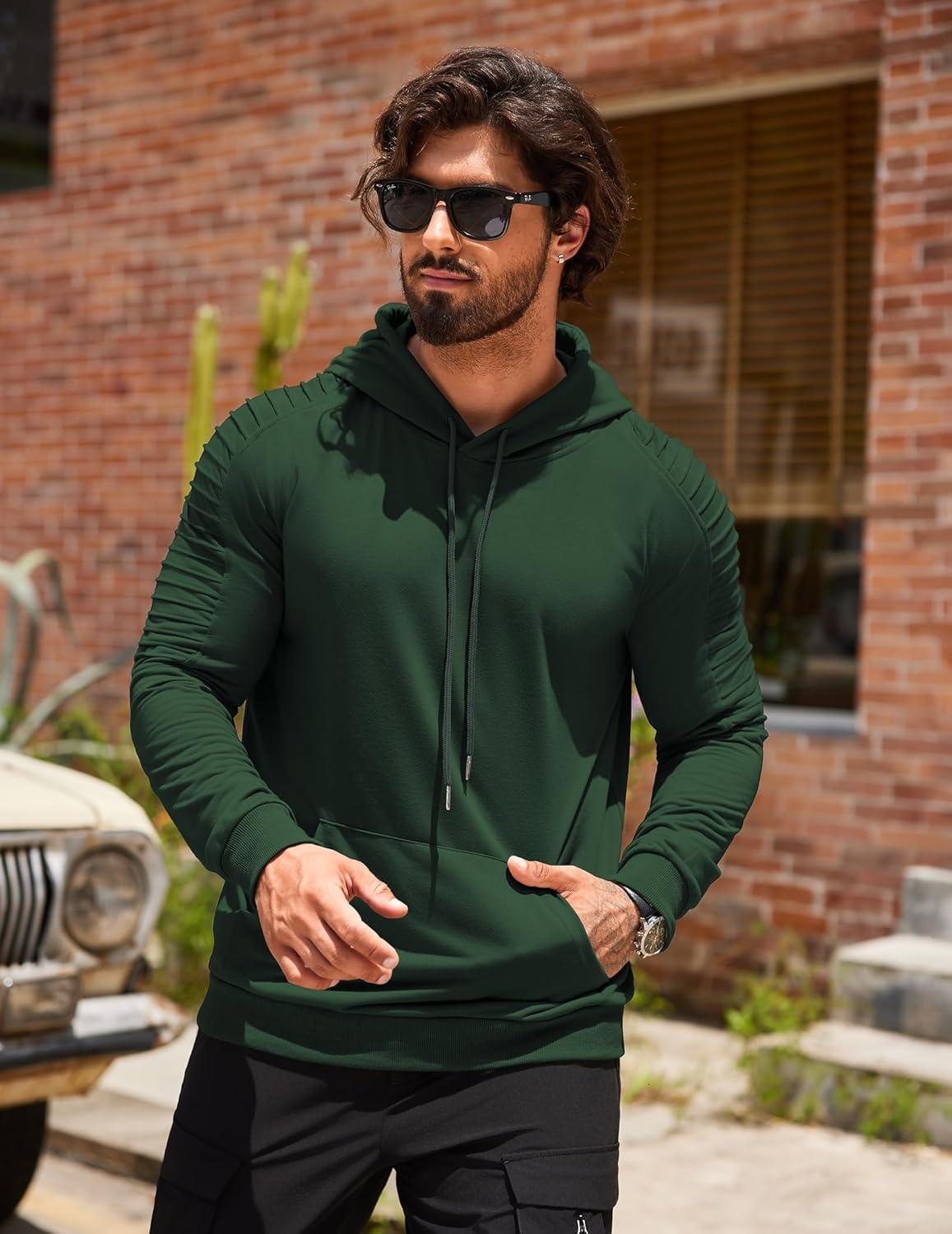 imageCOOFANDY Mens Hoodie Sweatshirts Casual Drawstring Hoodies Fashion Hooded Collar Athletic Pullover with PocketDark Green