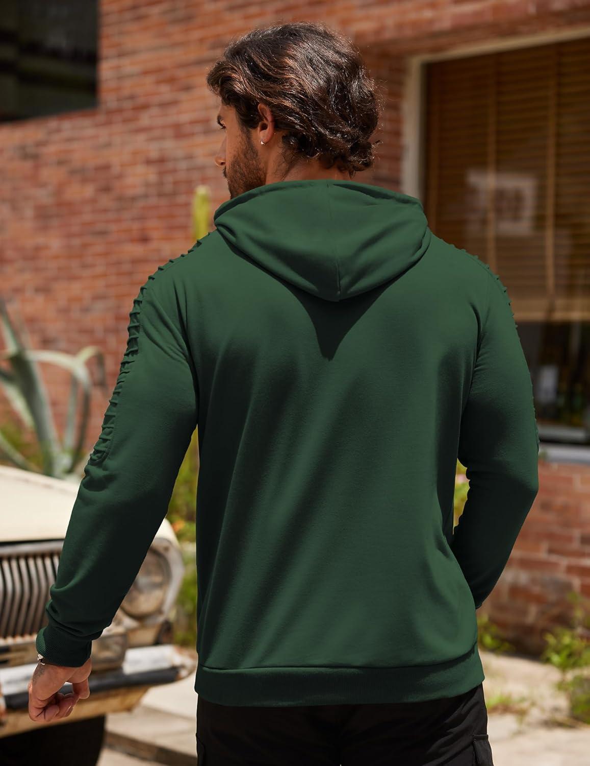 imageCOOFANDY Mens Hoodie Sweatshirts Casual Drawstring Hoodies Fashion Hooded Collar Athletic Pullover with PocketDark Green