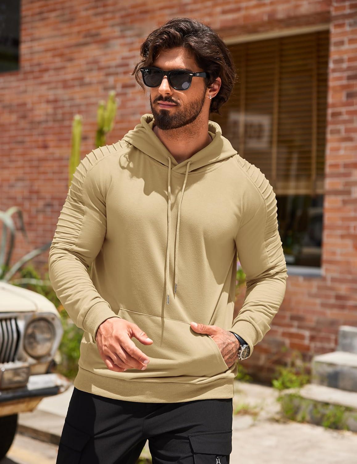 imageCOOFANDY Mens Hoodie Sweatshirts Casual Drawstring Hoodies Fashion Hooded Collar Athletic Pullover with PocketKhaki