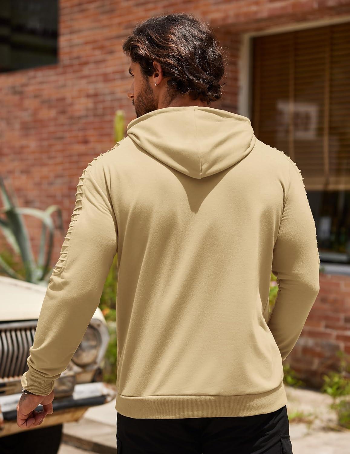 imageCOOFANDY Mens Hoodie Sweatshirts Casual Drawstring Hoodies Fashion Hooded Collar Athletic Pullover with PocketKhaki