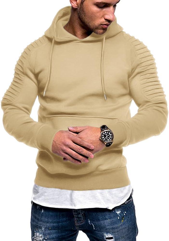 imageCOOFANDY Mens Hoodie Sweatshirts Casual Drawstring Hoodies Fashion Hooded Collar Athletic Pullover with PocketKhaki