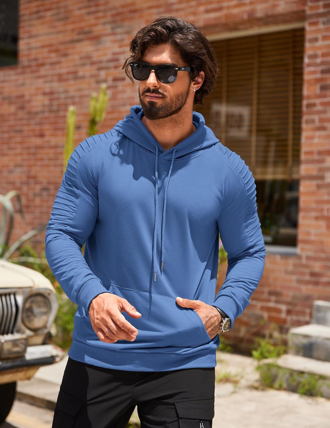 imageCOOFANDY Mens Hoodie Sweatshirts Casual Drawstring Hoodies Fashion Hooded Collar Athletic Pullover with PocketSky Blue