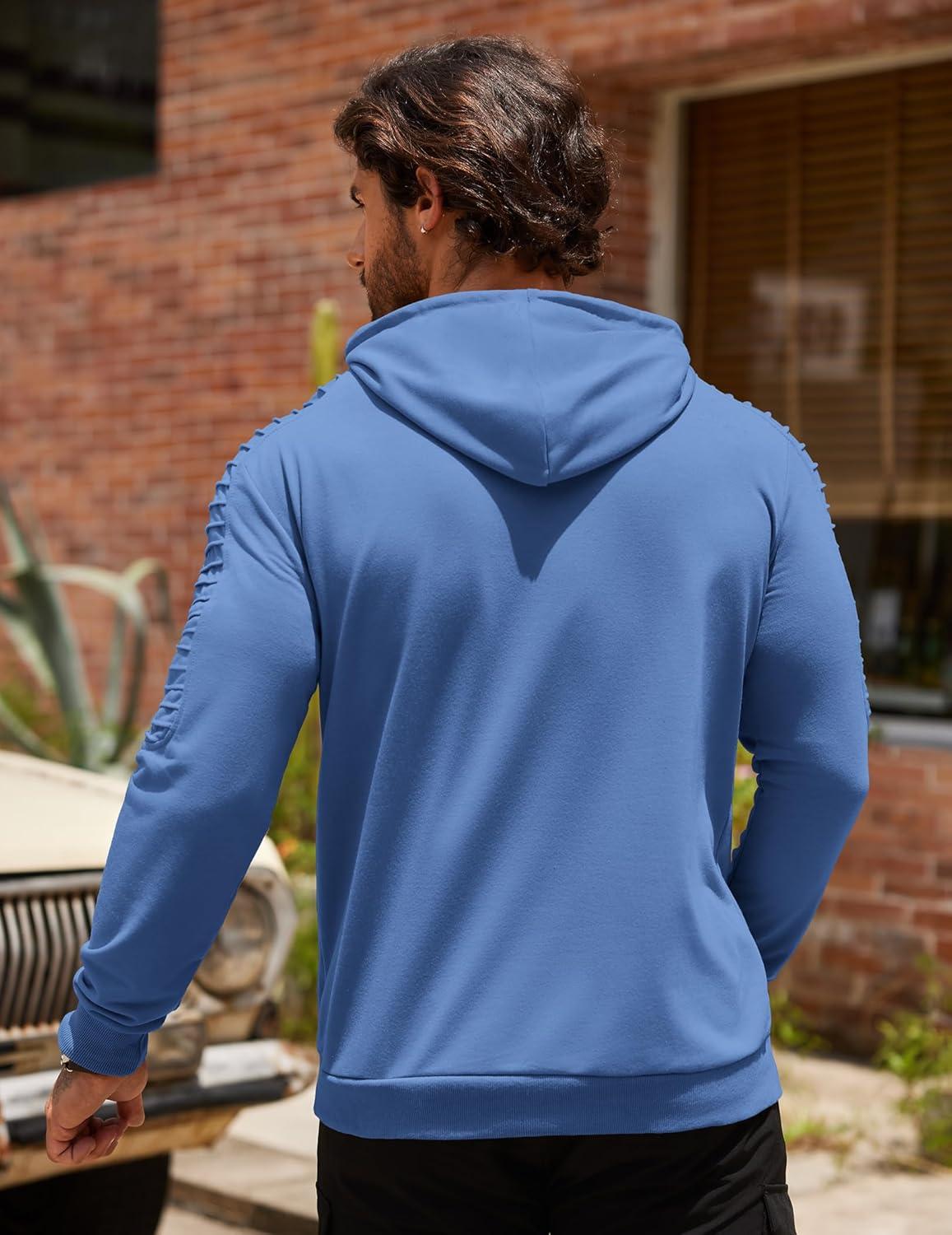 imageCOOFANDY Mens Hoodie Sweatshirts Casual Drawstring Hoodies Fashion Hooded Collar Athletic Pullover with PocketSky Blue