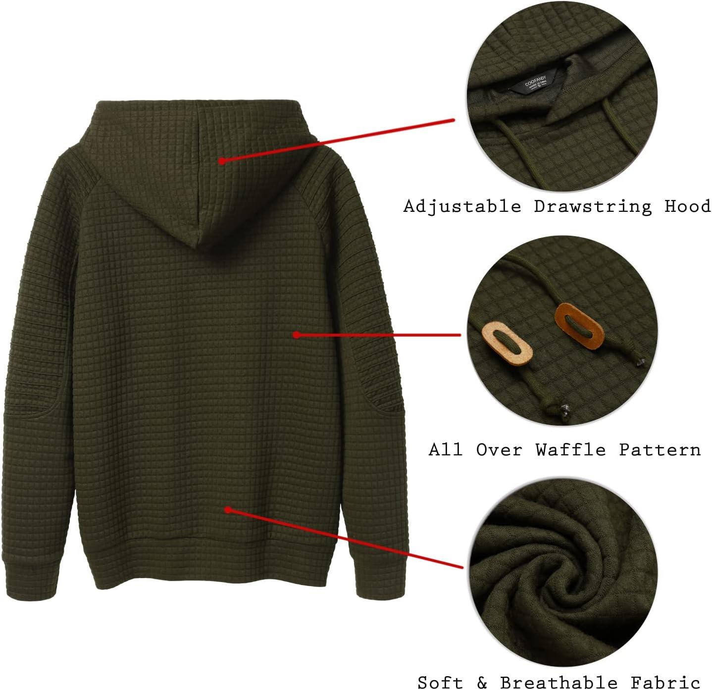 imageCOOFANDY Mens Hoodies Pullover Casaul Long Sleeve Drawstring Waffle Knit Hooded Sweatshirt with Kanga PocketArmy Green