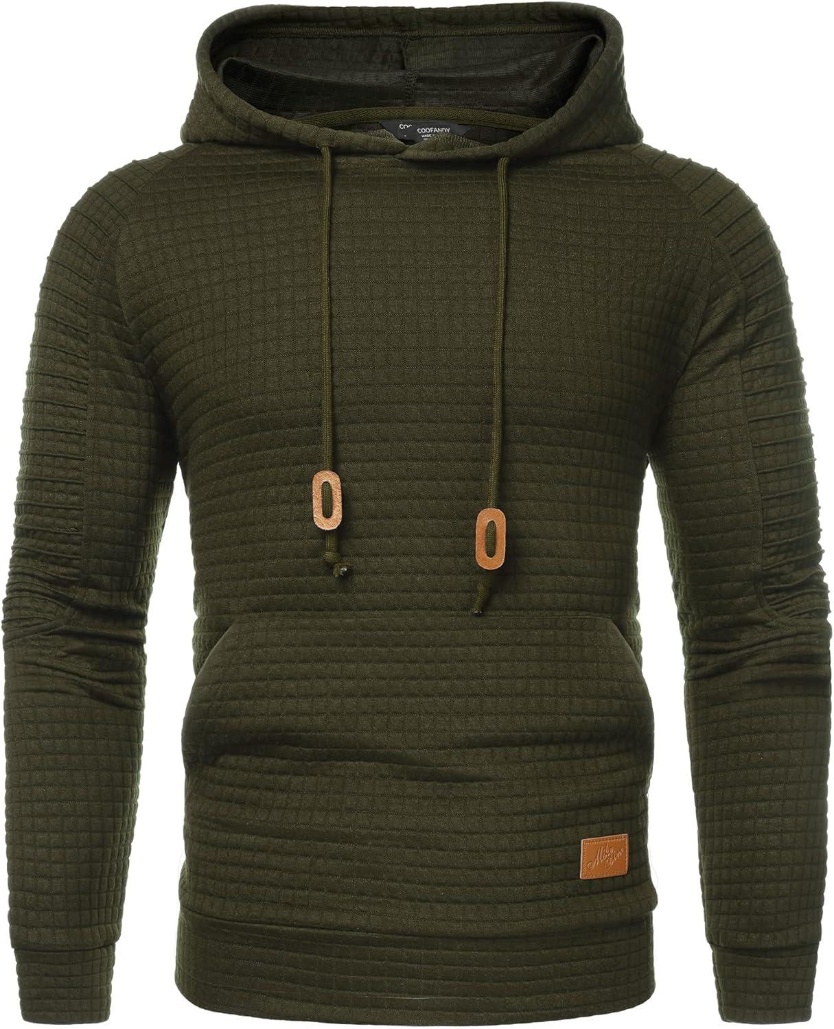 imageCOOFANDY Mens Hoodies Pullover Casaul Long Sleeve Drawstring Waffle Knit Hooded Sweatshirt with Kanga PocketArmy Green