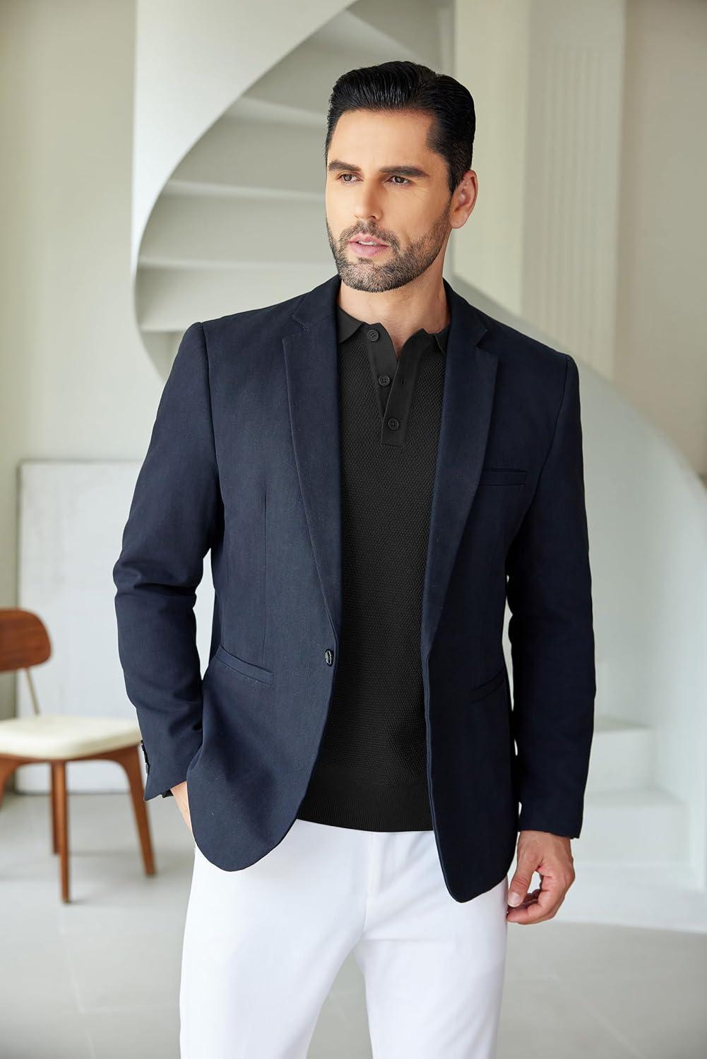 imageCOOFANDY Mens Knit Polo Shirts Long Sleeve Casual Polo Sweaters Shirt Waffle Textured Collared SweaterBlack White Striped1