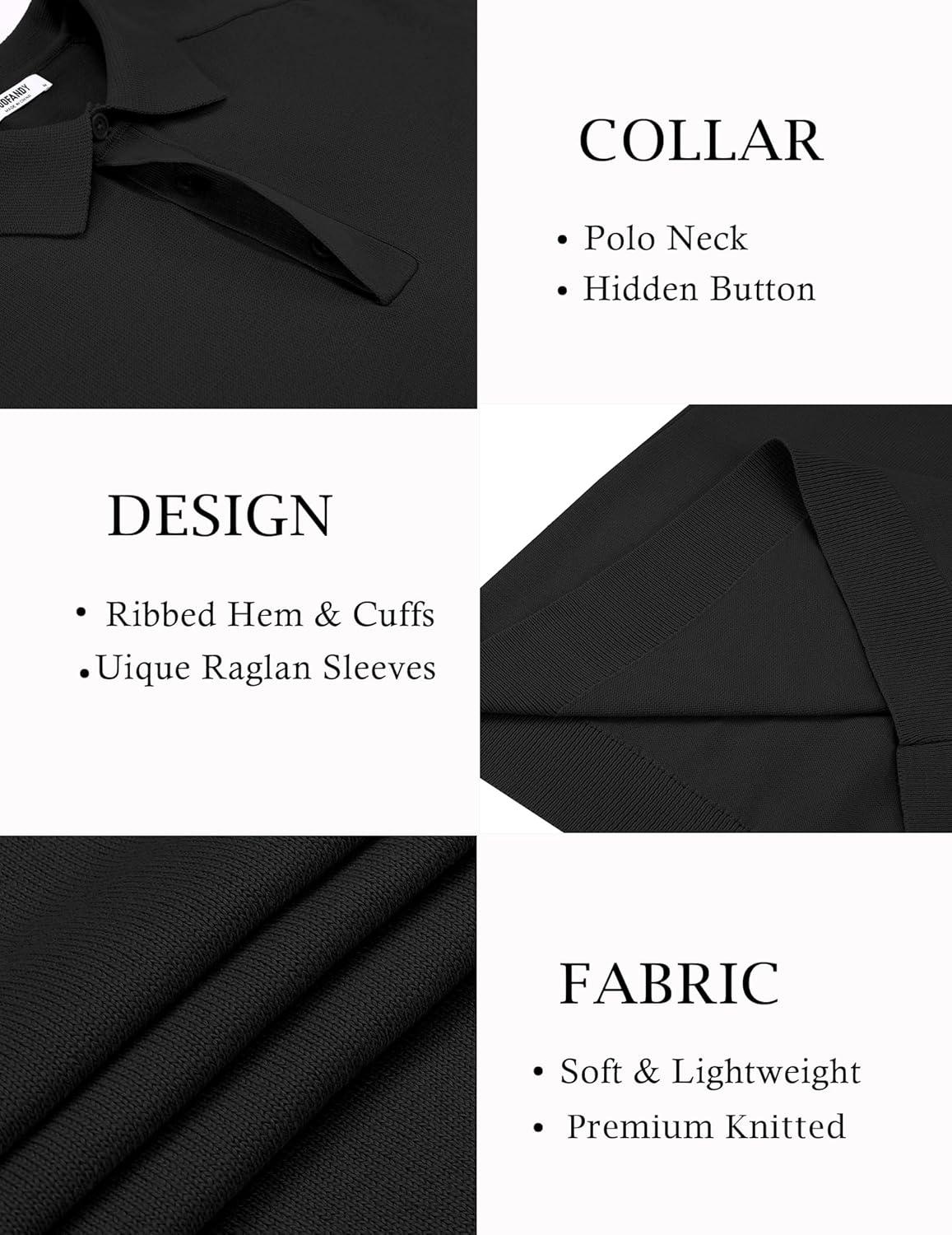 imageCOOFANDY Mens Knit Polo Sweater Long Sleeve Polo Collared Sweaters Hidden Button Casual Pullover SweaterBlack