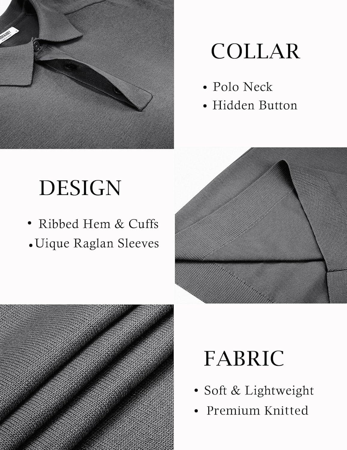 imageCOOFANDY Mens Knit Polo Sweater Long Sleeve Polo Collared Sweaters Hidden Button Casual Pullover SweaterDark Grey