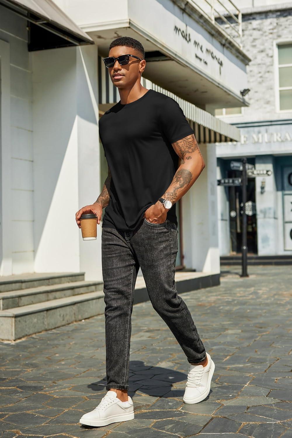 imageCOOFANDY Mens Knit TShirts Casual Crewneck Short Sleeve Shirts Summer Tops Basic Pullover TeesAblack 1pack