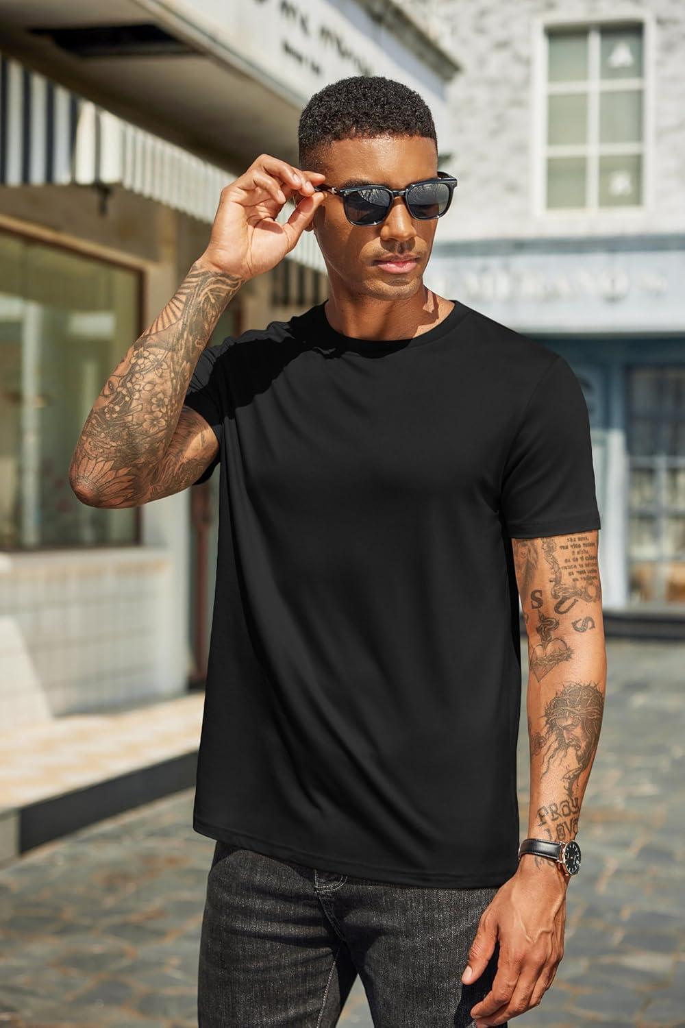 imageCOOFANDY Mens Knit TShirts Casual Crewneck Short Sleeve Shirts Summer Tops Basic Pullover TeesAblack 1pack