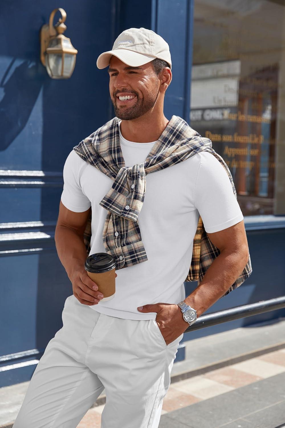 imageCOOFANDY Mens Knit TShirts Casual Crewneck Short Sleeve Shirts Summer Tops Basic Pullover TeesAll White