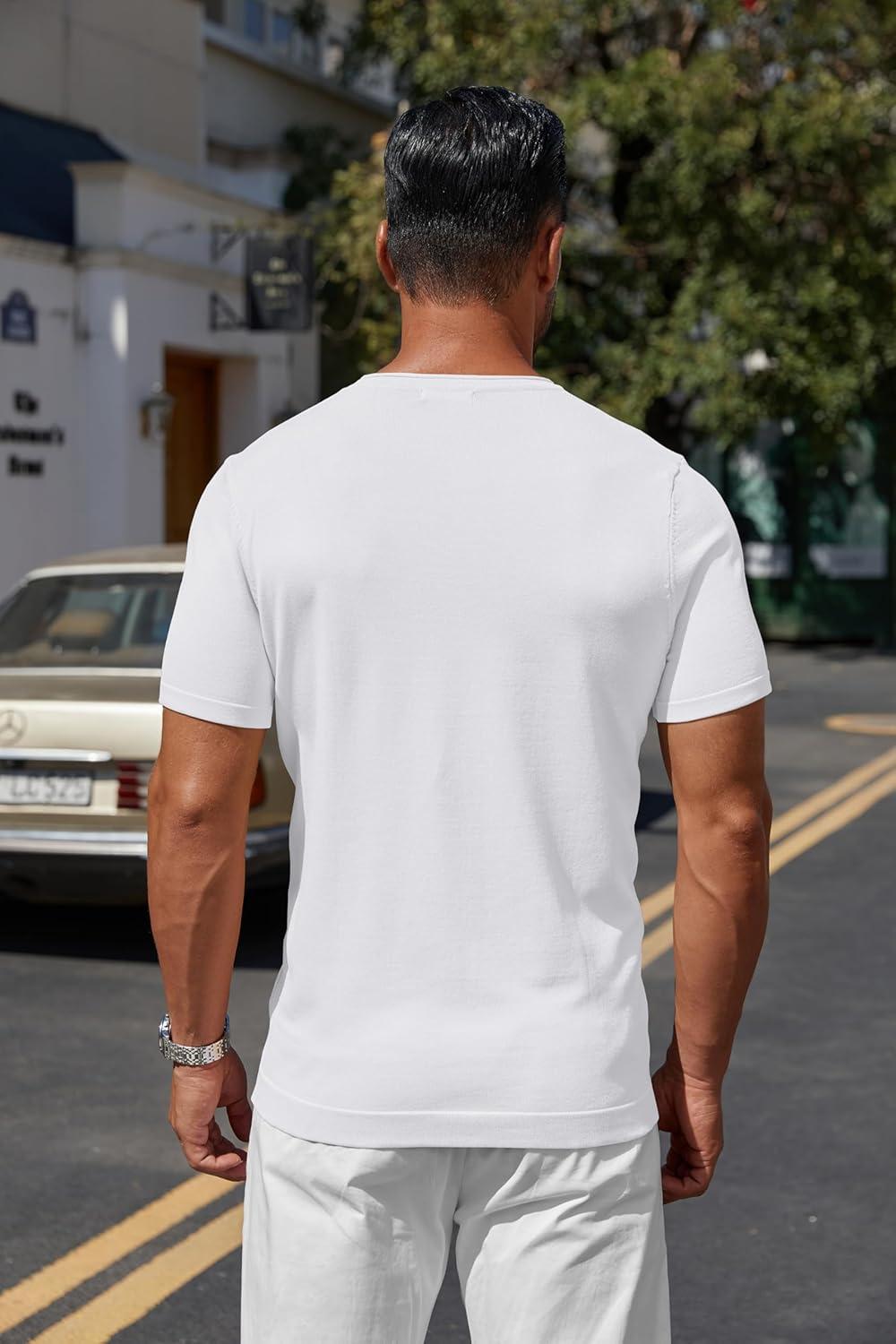 imageCOOFANDY Mens Knit TShirts Casual Crewneck Short Sleeve Shirts Summer Tops Basic Pullover TeesAll White