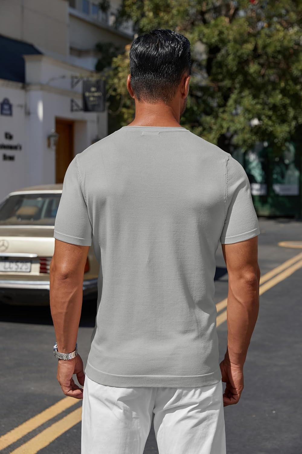 imageCOOFANDY Mens Knit TShirts Casual Crewneck Short Sleeve Shirts Summer Tops Basic Pullover TeesGrey
