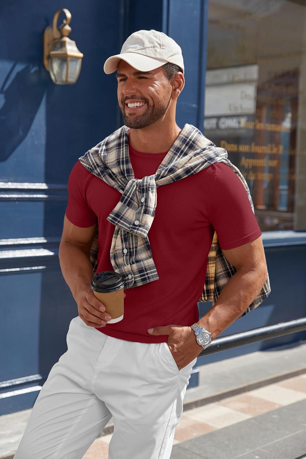 imageCOOFANDY Mens Knit TShirts Casual Crewneck Short Sleeve Shirts Summer Tops Basic Pullover TeesWine Red