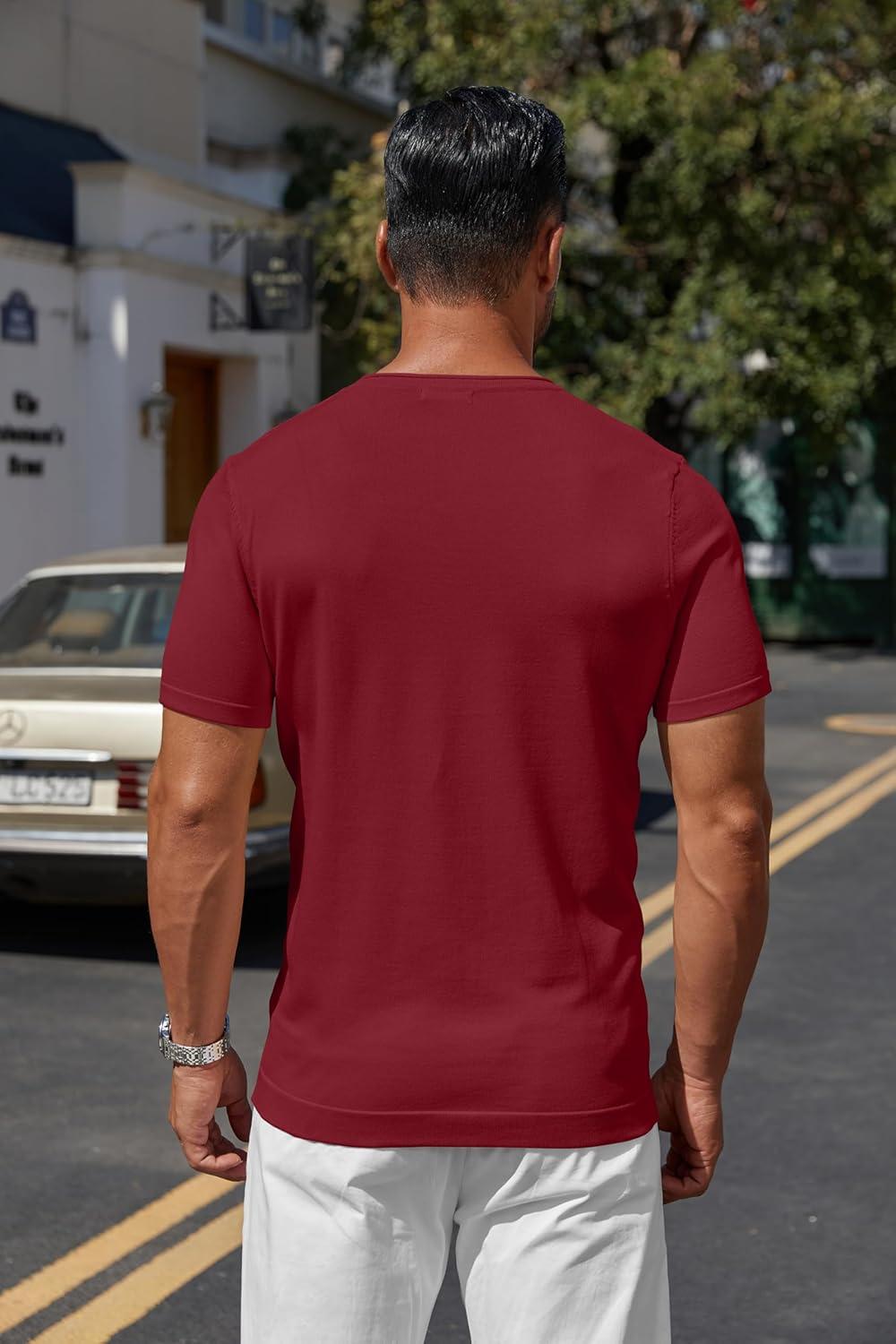 imageCOOFANDY Mens Knit TShirts Casual Crewneck Short Sleeve Shirts Summer Tops Basic Pullover TeesWine Red